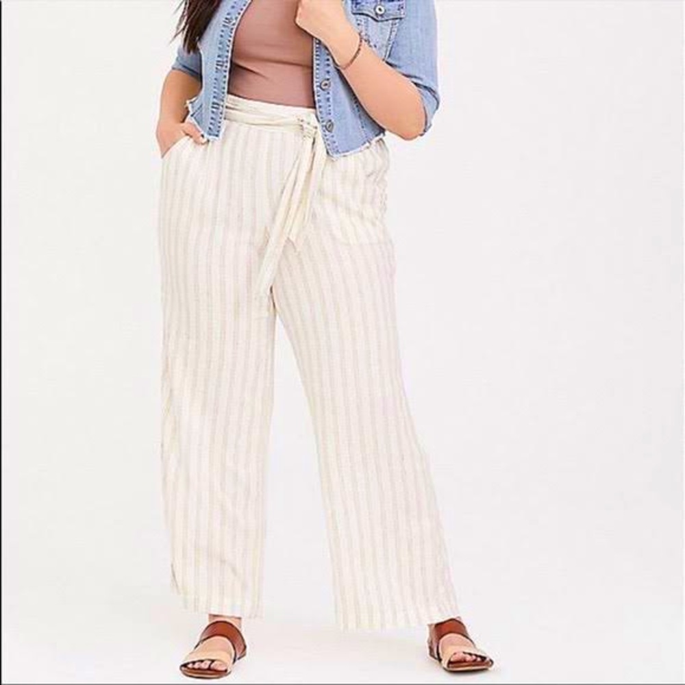Torrid Stripe Linen Blend Beachy Wide Leg Pants 26